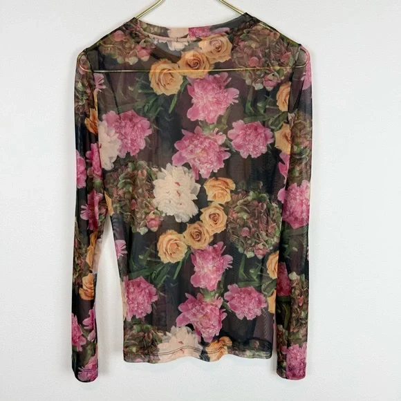 Anthropologie Porridge Kona Mock Neck Floral Mesh Long Sleeve Shirt Size Medium - Picture 11 of 12